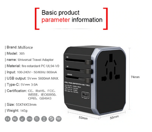 Universal Travel Power Adapter USB Charger International Sockets Converter EU US UK AU Plug