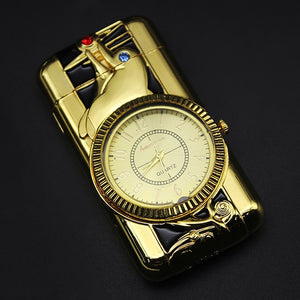 Luxurious Gold Watch Jet Lighter Torch Turbo Gas Lighter Windproof Cigar Cigarette Metal Lighter Led Inflated Gasoline Butane