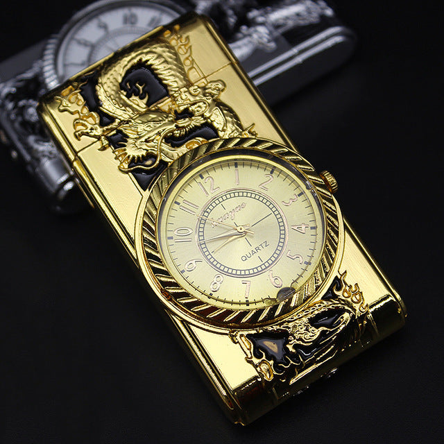 Luxurious Gold Watch Jet Lighter Torch Turbo Gas Lighter Windproof Cigar Cigarette Metal Lighter Led Inflated Gasoline Butane