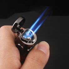 Load image into Gallery viewer, Visible gas Blue Flame Torch Turbo Lighter Spray Gun Electronic Lighter  gas Lighter 1300C Butane Cigar Cigarette Lighters Men