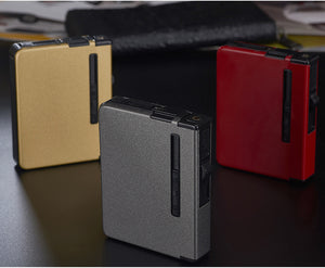 New Portable Metal Cigarette Case 12pcs Cigarettes Holder Box Creative Fuel Lighter Alloy Automatic Windproof Gadget