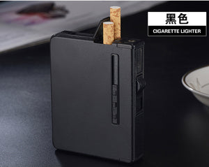 New Portable Metal Cigarette Case 12pcs Cigarettes Holder Box Creative Fuel Lighter Alloy Automatic Windproof Gadget